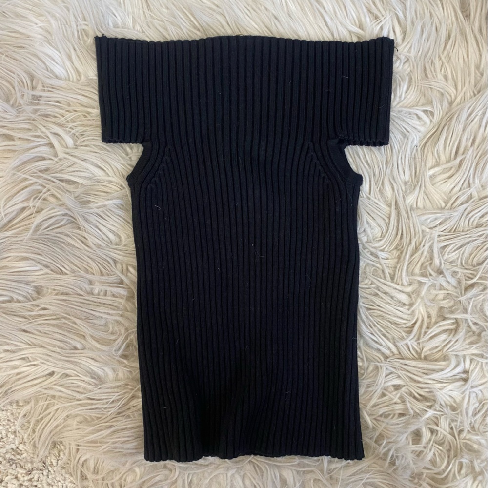 Kate Spade Black Ribbed Stretchy Off Shoulder Top